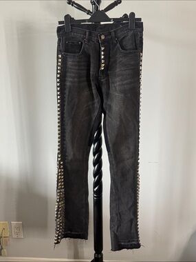 MNML Black Skinny Jeans with Silver Stud Trim 33.B